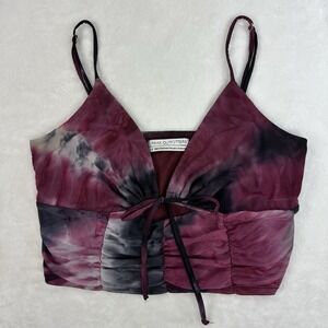 Urban Outfitters Womens Top Size L‎ Magenta Mesh Tie Front Sleeveless Cropped